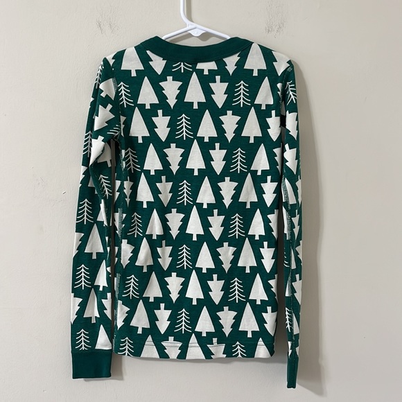 Hanna Andersson Green Christmas Tree Holiday Print Long John Pajama Top Size 8 - Picture 7 of 8